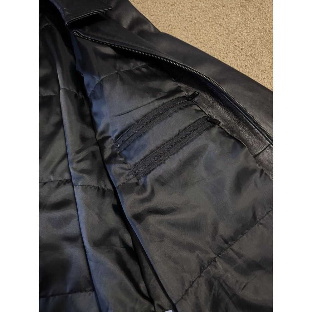LANDS END Womens Lambskin Leather Jacket Sz XL Zip Up Biker Grunge Dark Academia - Picture 7 of 14